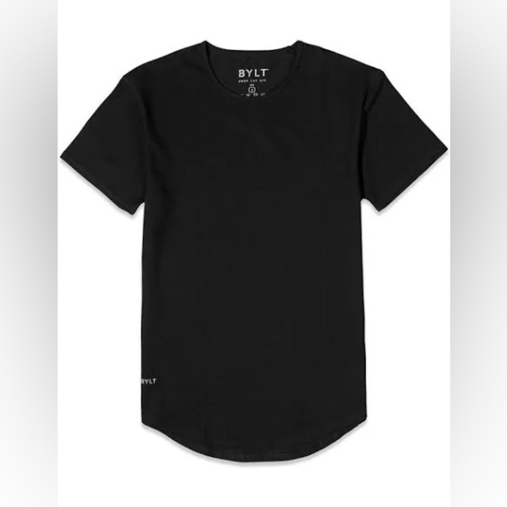 BYLT Mens Drop-Cut Lux Shirt Medium Black Athletic Fit Curved Hem